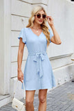 Tied Button Up Short Sleeve Mini Shirt Dress - Trendsi - Flyclothing LLC