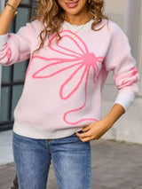 Floral Crew Neck Long Sleeve Sweater - Trendsi - Flyclothing LLC