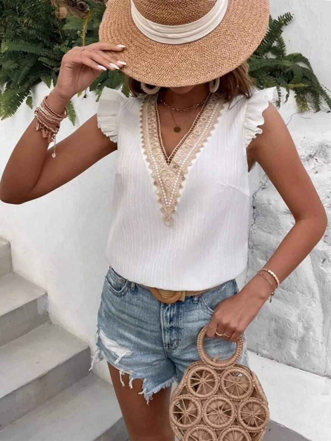 Full Size Ruffled V-Neck Tank - Trendsi - Flyclothing LLC