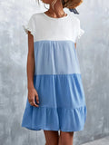 Color Block Round Neck Short Sleeve Dress - Trendsi