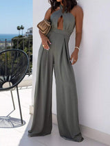 Halter Neck Cut-Out Wide-Leg Jumpsuit - Trendsi - Flyclothing LLC