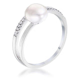 .15Ct Rhodium Plated Freshwater Pearl Ring With CZ Micro Pave Band - JGI - Flyclothing LLC