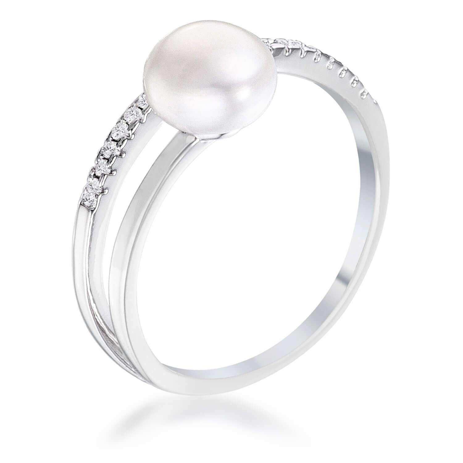 .15Ct Rhodium Plated Freshwater Pearl Ring With CZ Micro Pave Band - JGI - Flyclothing LLC