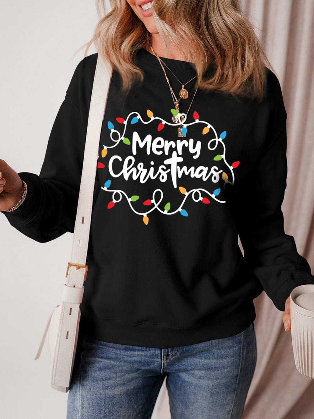 MERRY CHRISTMAS Dropped Shoulder Long Sleeve Sweatshirt - Trendsi - Flyclothing LLC