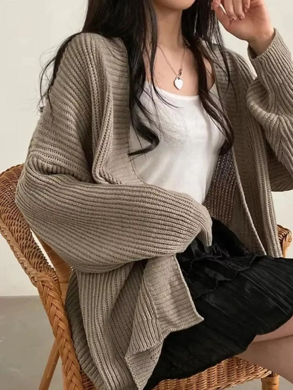 Open Front Oversized Knit Cardigan - Trendsi - Flyclothing LLC