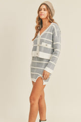 MABLE Plaid Button Down Sweater Cardigan and Mini Skirt Set - Trendsi