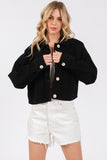 bytos Button Down Cropped Denim Jacket with Patch Pockets - Trendsi