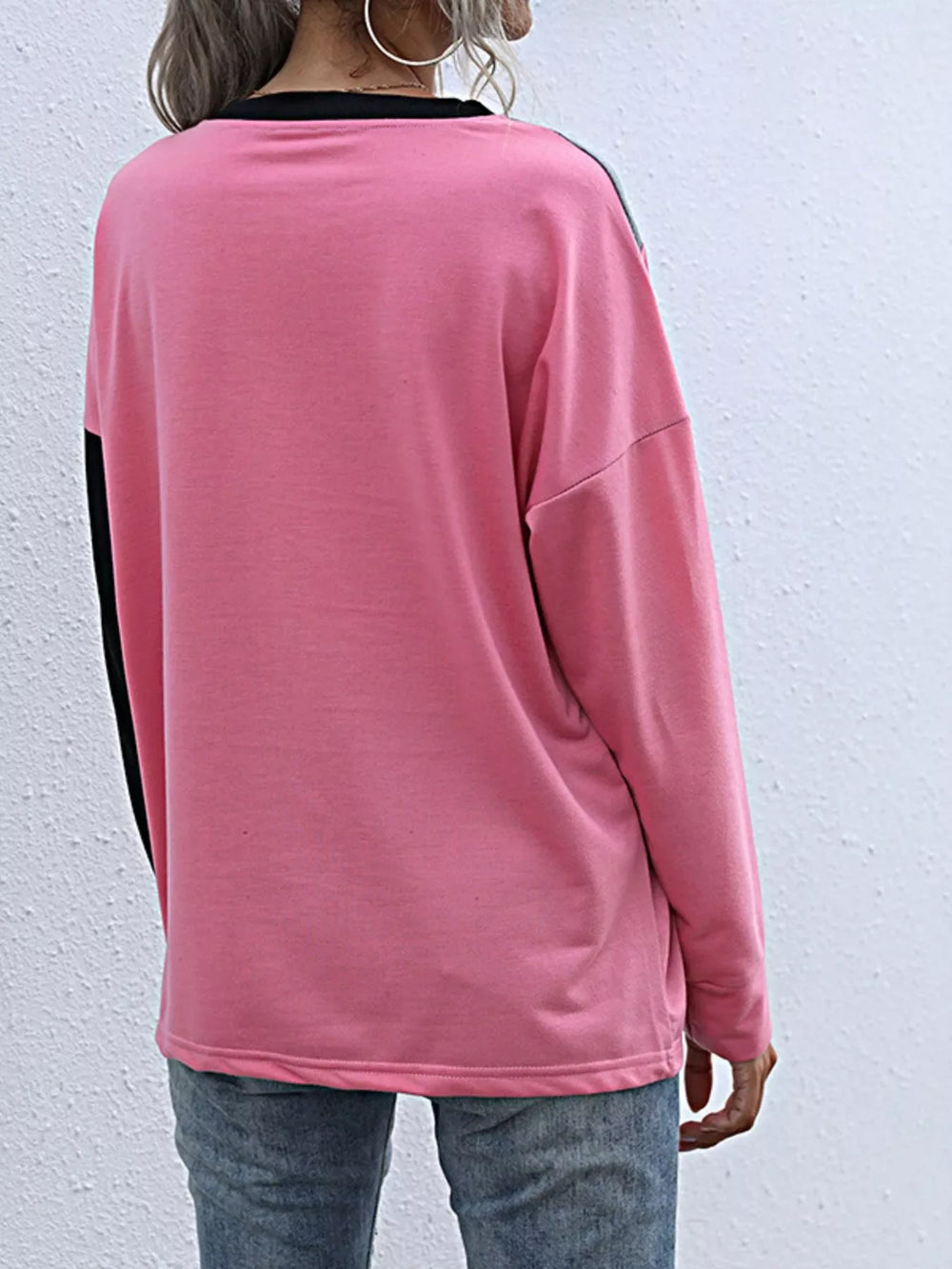 Color Block Casual Round Neck Sweatshirt - Trendsi - Flyclothing LLC