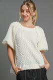 Umgee Full Size Boxy Cut Jacquard Round Neck Top with Side Slit Plus Size - Trendsi