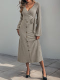 Perfee Ribbed Tied Surplice Long Sleeve Dress - Trendsi