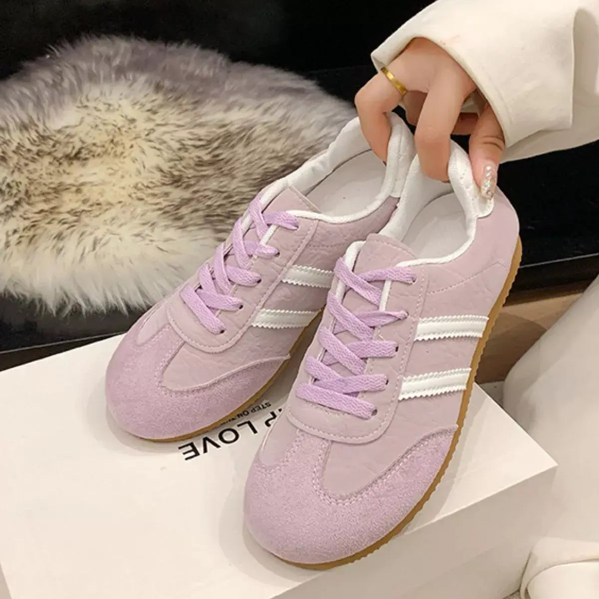 Striped Lace Up Casual Sneakers - Trendsi - Flyclothing LLC