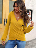 Waffle Knit Surplice Long Sleeve T-Shirt - Trendsi - Flyclothing LLC
