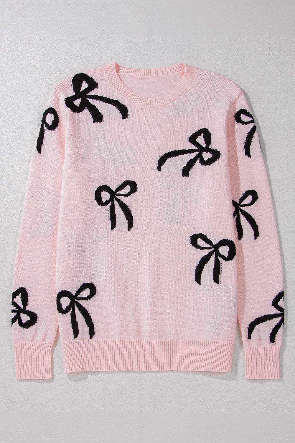 Bow Pattern Round Neck Loose Fit Sweater - Trendsi - Flyclothing LLC