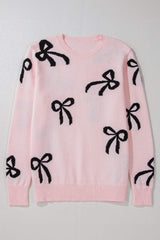Bow Pattern Round Neck Loose Fit Sweater - Trendsi - Flyclothing LLC