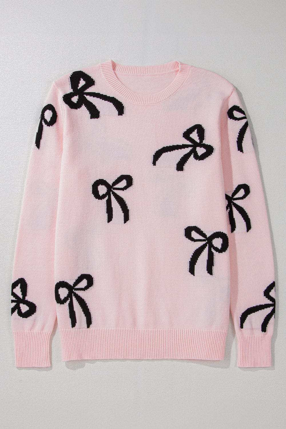 Bow Pattern Round Neck Loose Fit Sweater - Trendsi - Flyclothing LLC