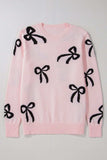 Bow Pattern Round Neck Loose Fit Sweater - Trendsi - Flyclothing LLC