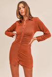 MABLE Front Ruched Button-Down Skinny Mini Shirt Dress - Trendsi - Flyclothing LLC
