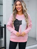 Angel Wings Bow Round Neck Dropped Shoulder Sweater - Trendsi - Flyclothing LLC