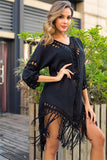 Backless Fringe Scoop Neck Cover Up - Trendsi - Flyclothing LLC