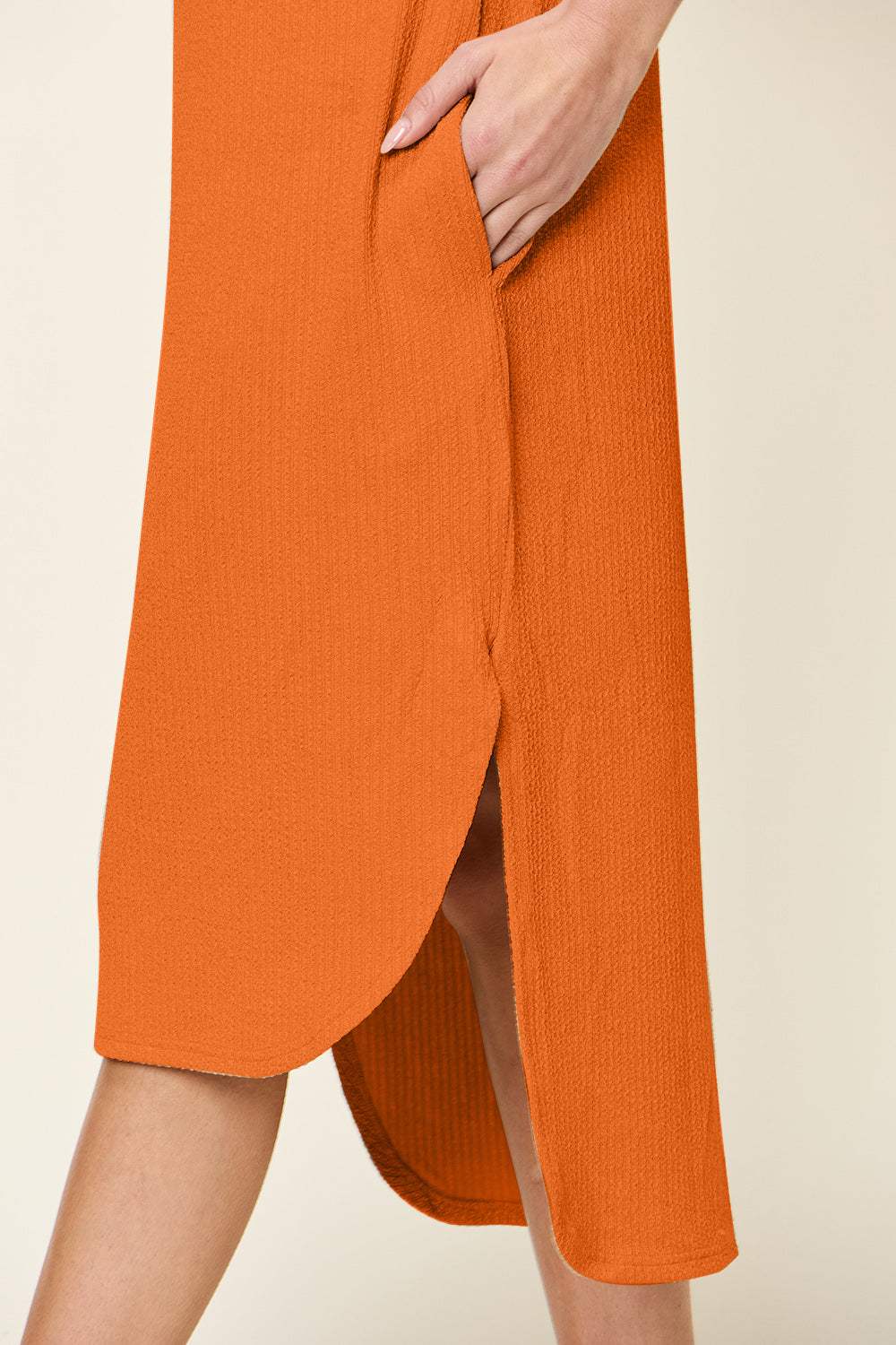 Double Take Full Size Round Neck Short Sleeve Slit Dress - Trendsi - Flyclothing LLC