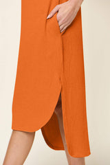 Double Take Full Size Round Neck Short Sleeve Slit Dress - Trendsi - Flyclothing LLC