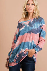 BiBi Tie Dye French Terry Pull Over with Front Stitching Detail - Trendsi - Flyclothing LLC