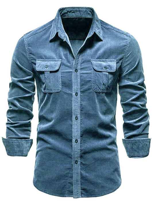 Men's Full Size Collared Neck Button Down Shirt with Chest Pockets Plus Size - Trendsi - Flyclothing LLC