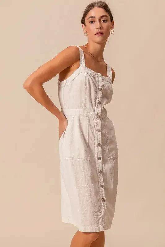 SO ME Button Down Pocket Front Pinafore Dress - Trendsi - Flyclothing LLC