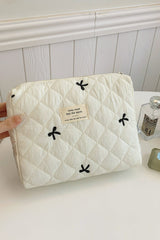 Bow Embroidered Quilted Storage Bag - Trendsi
