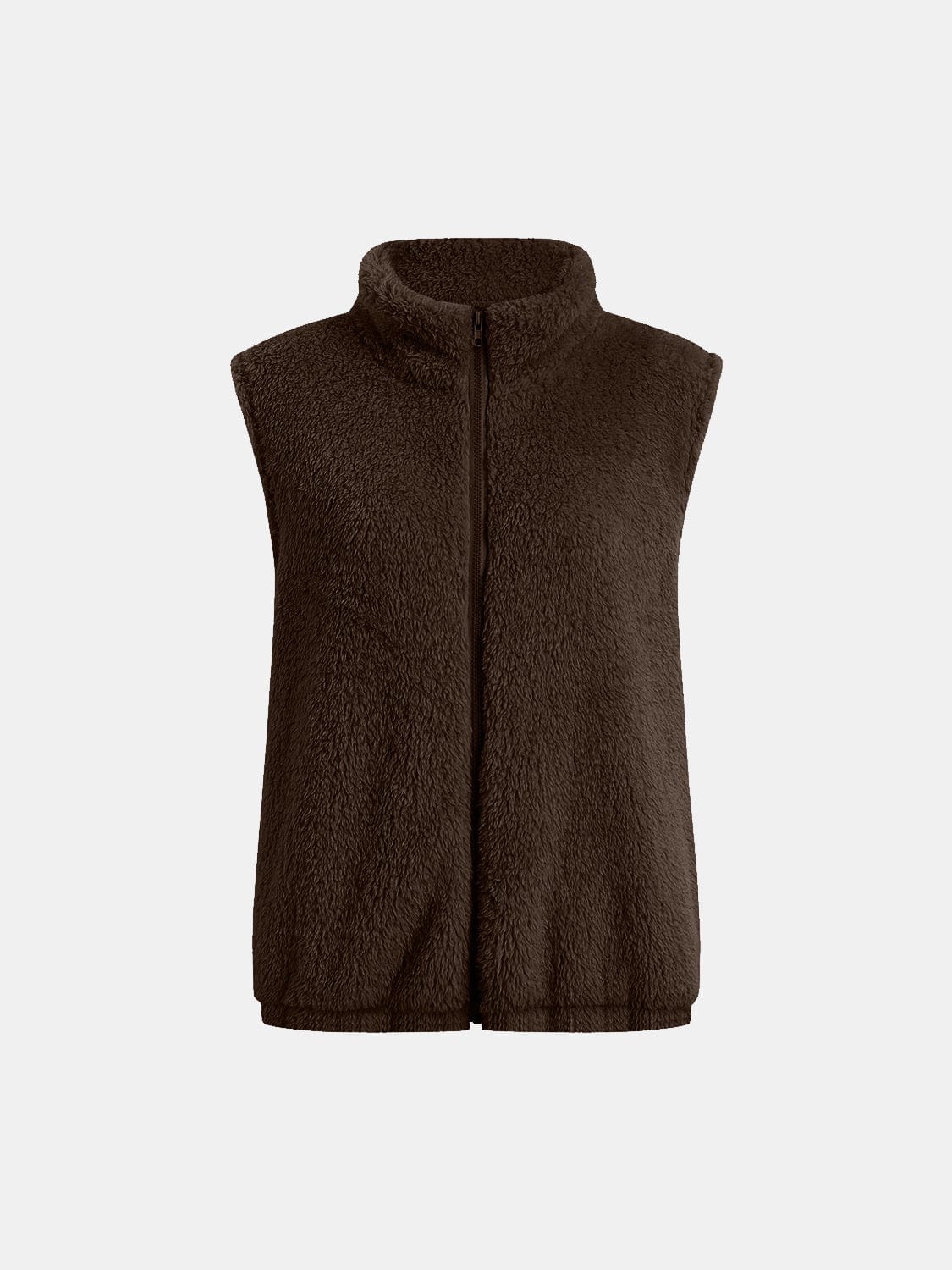 Full Size Fuzzy Zip Up Vest Coat with Pockets - Trendsi
