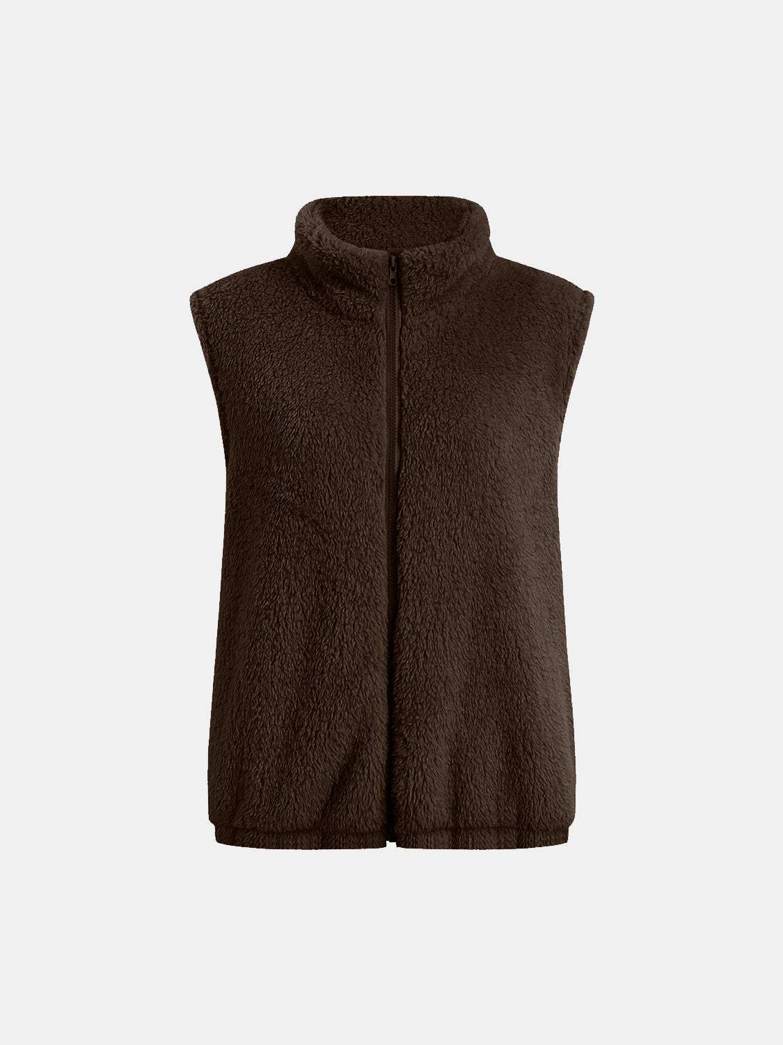 Full Size Fuzzy Zip Up Vest Coat with Pockets - Trendsi - Flyclothing LLC
