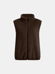 Full Size Fuzzy Zip Up Vest Coat with Pockets - Trendsi