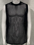 Men's Round Neck Hollow Out Sleeveless Knit Top - Trendsi - Flyclothing LLC