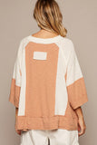 POL Notched Frayed Edge Contrast Top - Trendsi