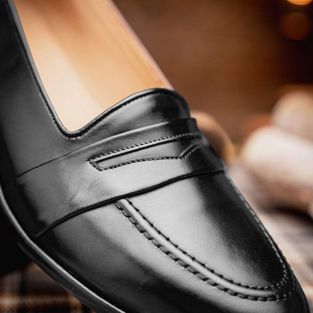 15-203-BLK SAVANNAH Calfskin Penny Loafer, Black - Zelli Italia - Flyclothing LLC