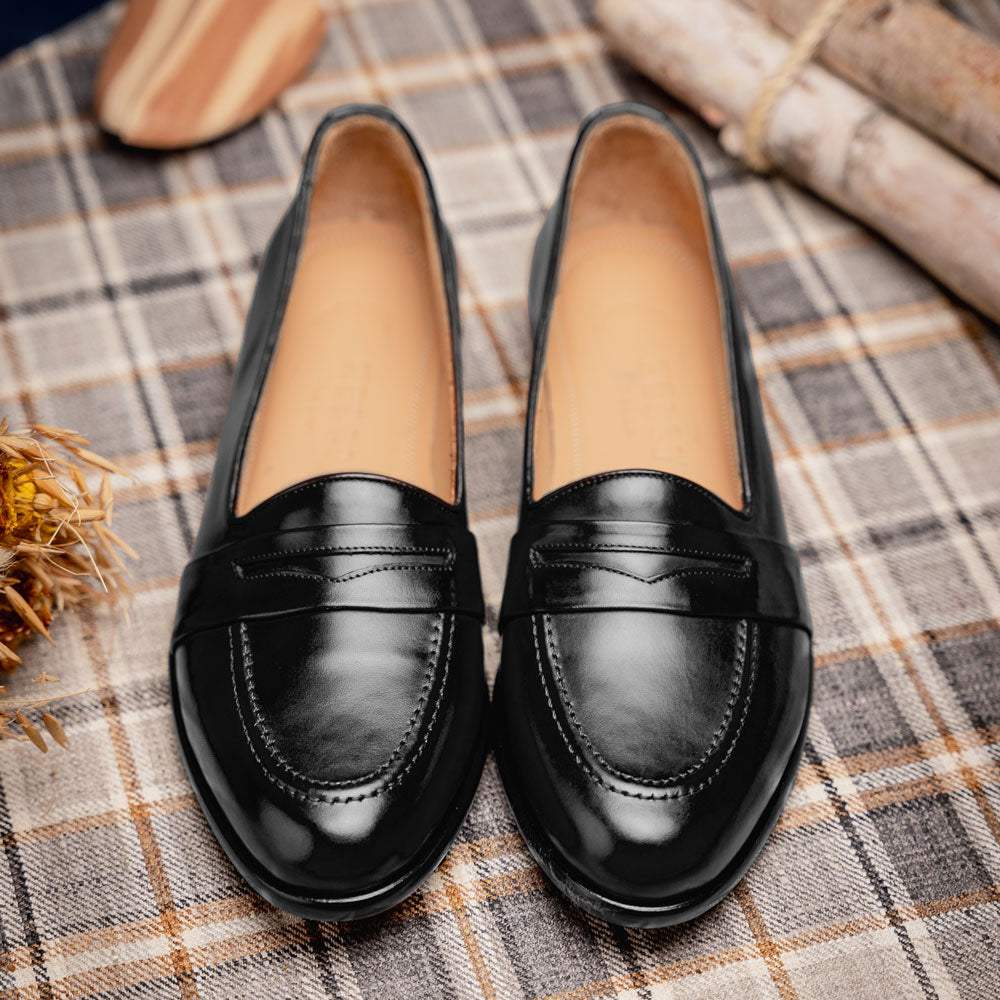 15-203-BLK SAVANNAH Calfskin Penny Loafer, Black - Zelli Italia - Flyclothing LLC