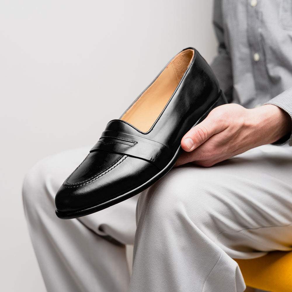 15-203-BLK SAVANNAH Calfskin Penny Loafer, Black - Zelli Italia - Flyclothing LLC