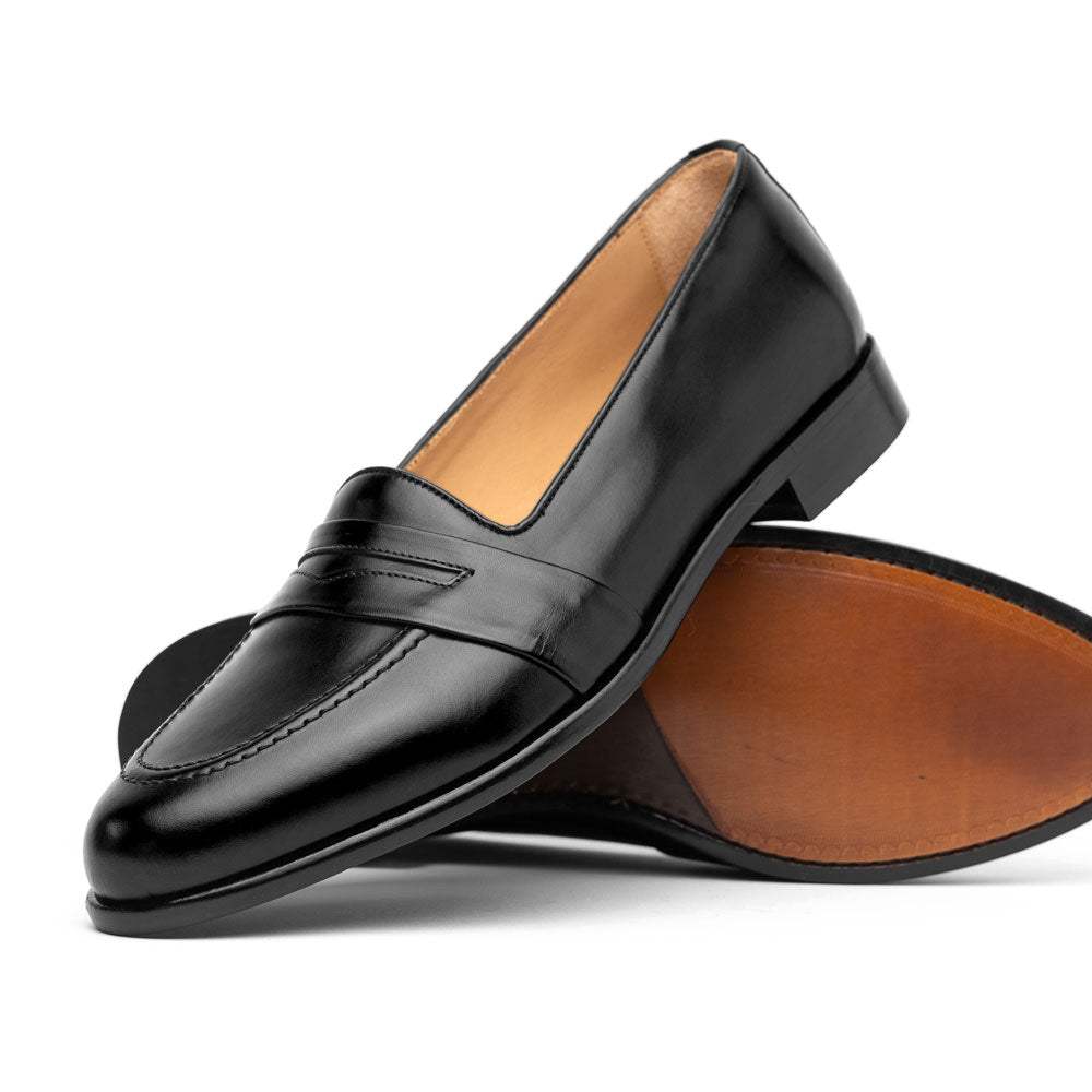 15-203-BLK SAVANNAH Calfskin Penny Loafer, Black - Zelli Italia - Flyclothing LLC