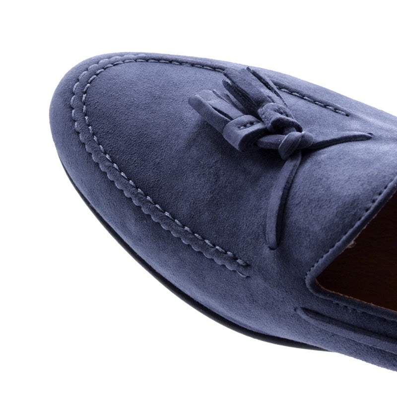 16-580-BLU NAPLES Italian Kid Suede Tassel Loafer, Blue Water - Zelli Italia - Flyclothing LLC