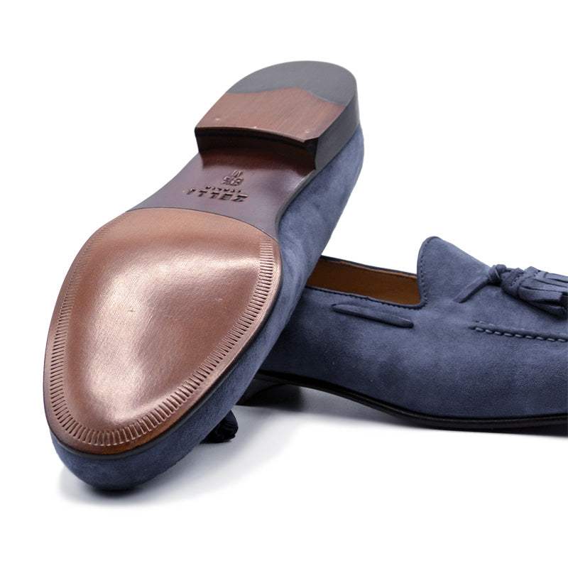 16-580-BLU NAPLES Italian Kid Suede Tassel Loafer, Blue Water - Zelli Italia - Flyclothing LLC