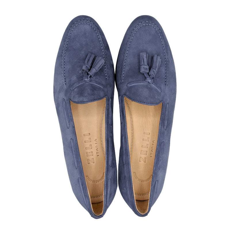 16-580-BLU NAPLES Italian Kid Suede Tassel Loafer, Blue Water - Zelli Italia - Flyclothing LLC