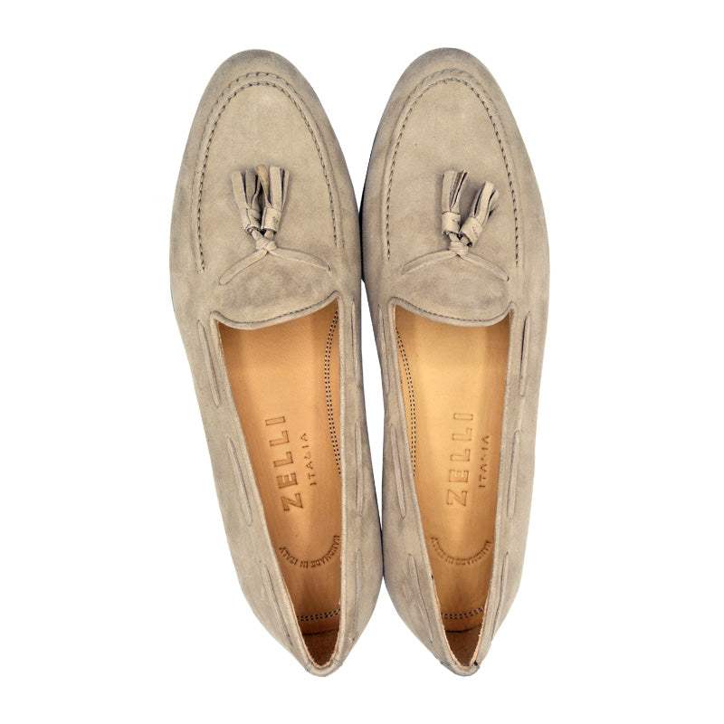 16-580-BON NAPLES Italian Kid Suede Tassel Loafer, Bone - Zelli Italia - Flyclothing LLC