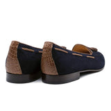 16-584-NVY NAPLES Italian Kid Suede with Embossed Crocodile Tassel Loafer, Navy - Zelli Italia - Flyclothing LLC