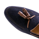 16-584-NVY NAPLES Italian Kid Suede with Embossed Crocodile Tassel Loafer, Navy - Zelli Italia - Flyclothing LLC