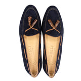 16-584-NVY NAPLES Italian Kid Suede with Embossed Crocodile Tassel Loafer, Navy - Zelli Italia - Flyclothing LLC