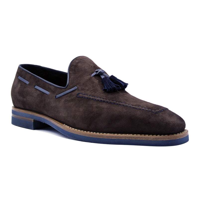 16-628-BRN CARMEN Sueded Goatskin & Crocodile Tassel Loafer, Brown - Zelli Italia - Flyclothing LLC