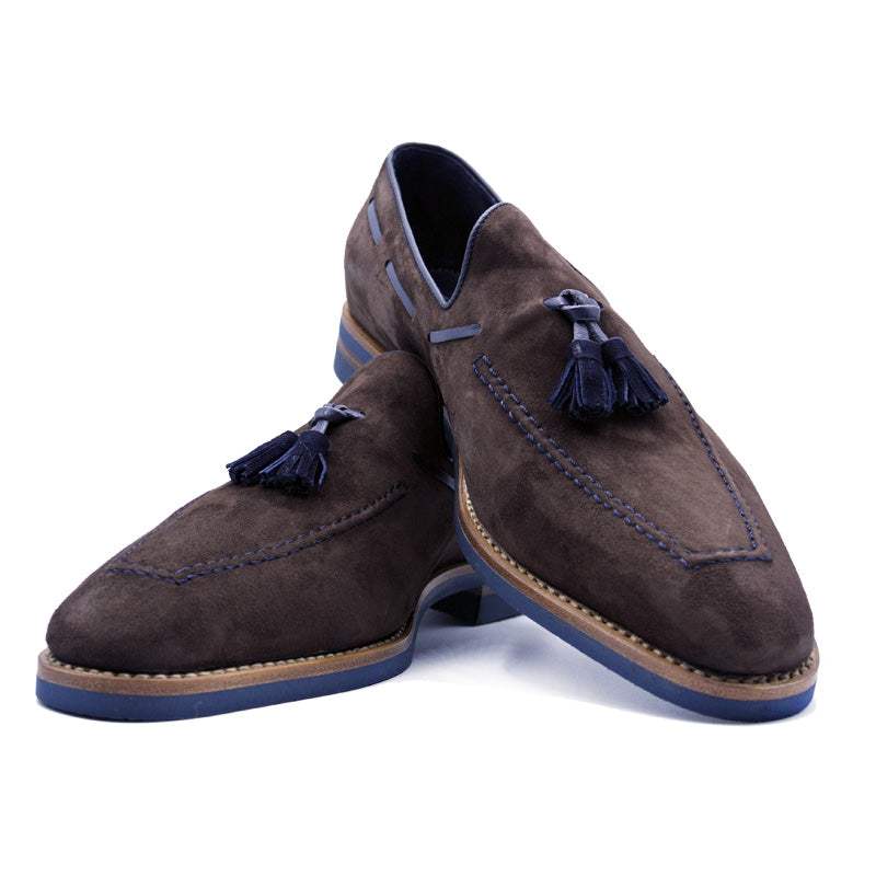 16-628-BRN CARMEN Sueded Goatskin & Crocodile Tassel Loafer, Brown - Zelli Italia - Flyclothing LLC