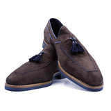 16-628-BRN CARMEN Sueded Goatskin & Crocodile Tassel Loafer, Brown - Zelli Italia - Flyclothing LLC