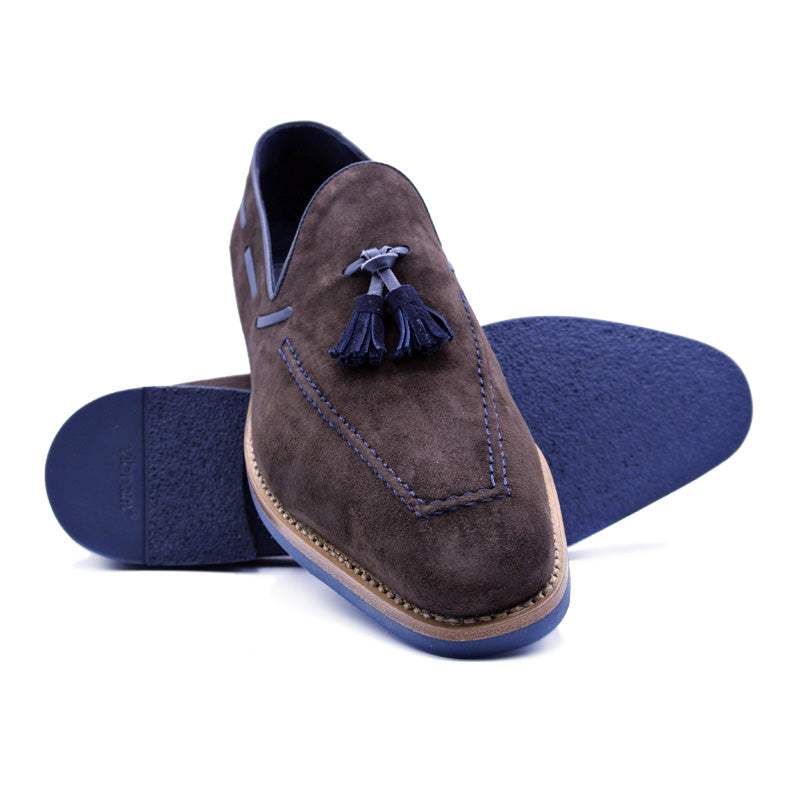 16-628-BRN CARMEN Sueded Goatskin & Crocodile Tassel Loafer, Brown - Zelli Italia - Flyclothing LLC