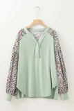 Printed Notched Long Sleeve Blouse - Trendsi - Flyclothing LLC
